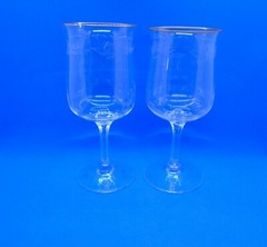 Lenox Holiday Crystal Set of 2 Water Goblets, older pattern etched w/ gold trim