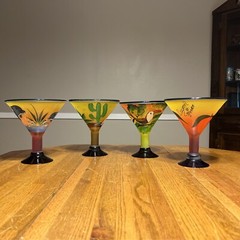 Mexico Vacation Cobalt Glass Blue Rim Painted Large Margarita Glass Souvenirs