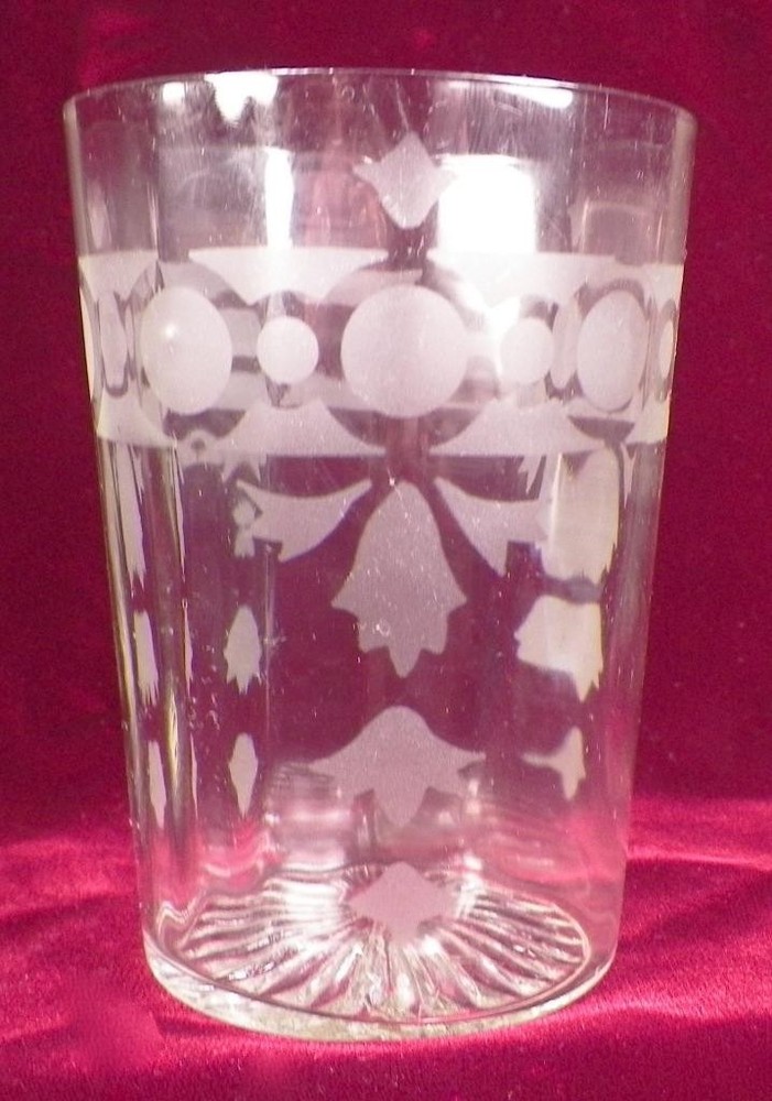 Tumbler Bluebells & Circles Clear Glass Sand Blasted Design EAPG Antique #1