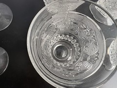 Antique Duncan Scroll Stippled EAPG Glass 13 Pc Goblet Sherbet Set c1880