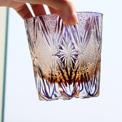 Crystal Whiskey Glass Tumbler Japanese Style Edo Kiriko 9oz/250ml Amber Purple