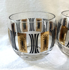 4~3+1~VTG~Federal Rocks Glasses Roly Poly Black + 22k Gold Atomic Starburst MCM