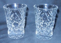 2 Vintage Anchor Hocking Clear Glass Prescut Pattern 4 Ounce Juice Glasses