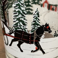 VTG KIG Indonesia Christmas Glasses 4 Cottage with Horse Drawn Sleigh Snow Trees