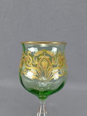 Bohemian Josephinenhutte Raised Gold Art Nouveau Floral Green Hock Wine Glass