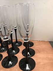 Luminarc Domino Signature Black Stem Fluted Champagne Glass SFL France Set Of 12