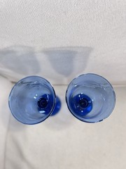Vtg Set 2 Handblown Cobalt Blue Long Stemmed Wine Glasses 8.5”