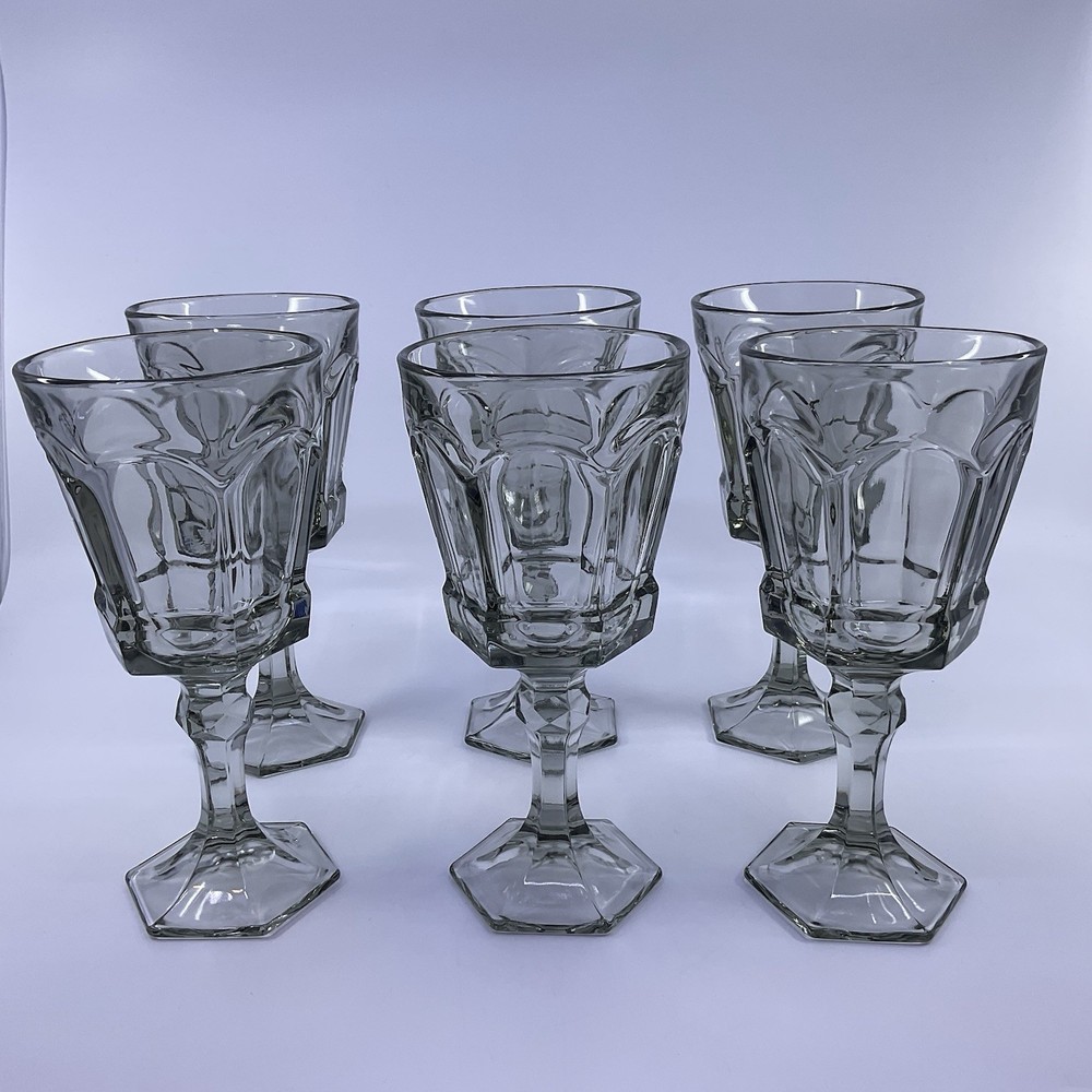 Fostoria Virginia Smokey Gray Water Goblets 7 1/4” – Set Of 6