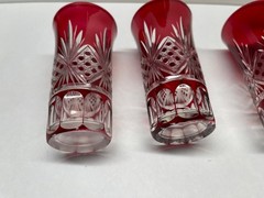 Lot of 3 Vintage Ruby Cut to Clear Cordial Glasses 4” or Candle Holders