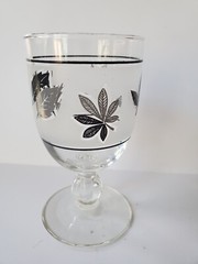 Stem Wine Glasses Silver Foliage Frosted Leaves Clear 5.5” Set / 4 Vintage