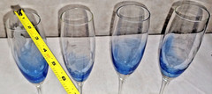 Rare Romanian Crystal Blue Drop Aquatic Etched Champagne Flutes 10″ Rare