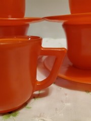 SALE! WAS 50 VTG MCM HAZEL ATLAS 9PC ORANGE OVIDE PLATONITE LITTLE HOSTESS 1950S