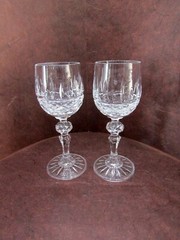 Vintage Pair of Lead Cut Crystal Stemmed Wine Glasses