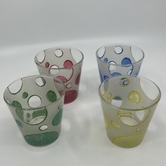 Set of 4 Cerve Italy Polka Dot Lowball Glass Frosted Old Fashion Barware MCM Vtg