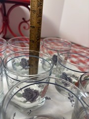 Vintage Anchor Hocking Rock Clear Glasses Set of Nine Pink-Blue Floral Appliqué