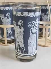 MCM Jeanette Jasperware-style Set Of 6 Blue Greek Hellenic Tumblers Carrier