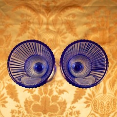 Vintage AVON Blue Goblet Ribbed George Washington Colonial 2 Wine Glass