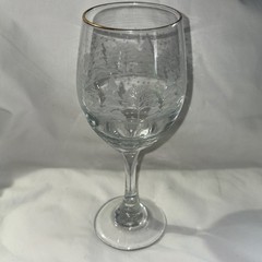 Libbey Arbys Winter Scenery Frosted Pine Trees Wine Glass Goblet Gold Rim