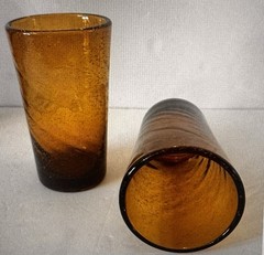 Hand Blown Glasses Tumbler Amber Swirl Bubble Mexico 6.5″ Set of 4 Barware Heavy