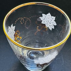 Vintage MCM 1960’s Libbey Juice Glasses Rose Pattern Gold Trim Set of 7