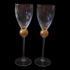 Union Street Manhattan Gold Claret Wine Glasses (2) Signed 10 1/2″