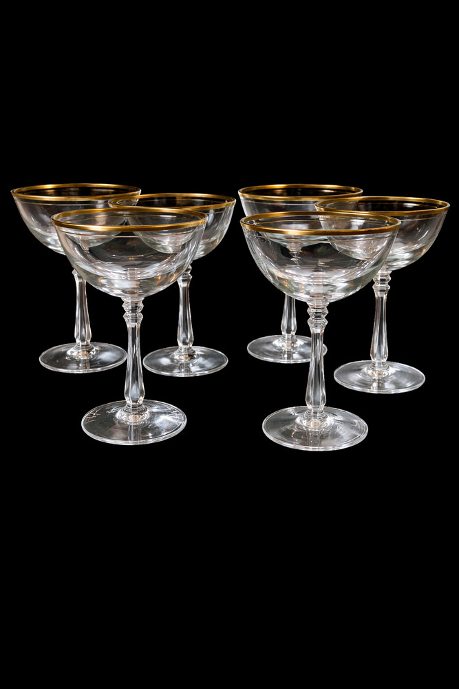 Mikasa Empire Gold Trim Coupe Glasses – Set of 5 – Elegant Vintage Barware