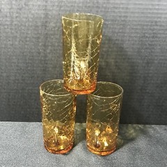 Frye Amber Vasoline Craquele Crackle Glass Lemonade Tumbler Vintage Set 3
