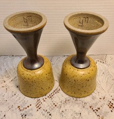 Vintage Studio Art Pottery Wine Goblets Chalices Speckled Brown Set Of 2 Signed
