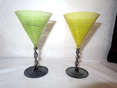 Art Deco Blown Glass Swirl Twist Stem Cocktail Cordial Bimini Vienna Werkstatte