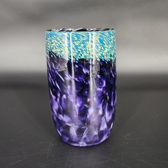 Signed Art Studio Glass Amethyst Purple Speckled Tumbler Or Vase 5-1/4″Tall 2014