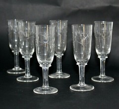 Vintage Mid-Century 6 Wafer Cut Starburst Etched GLASSES Liqueur Stemmed 3 5/8″