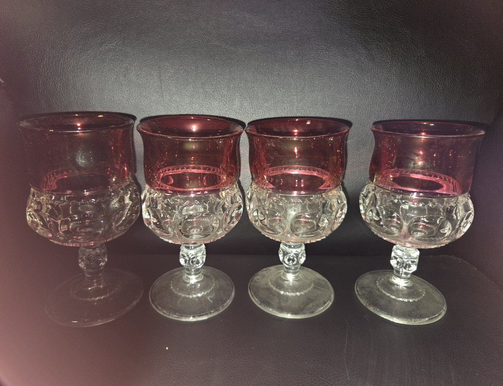 Vintage Indiana Glass King’s Crown Ruby Red Flash Thumbprint Goblets – Set of 4