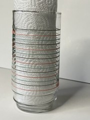 MCM Vintage Tumbler Glasses Set Teal Turquoise Grey Pink Striped Pattern