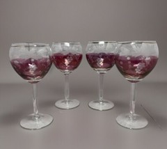 RARE 4 Cranberry Red Cordial Romania Glass Gold Grapes Leaves Flash Painted READ