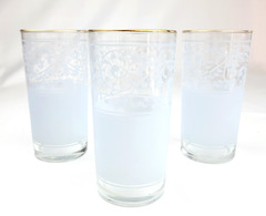 Vintage MCM Libbey Frosted White & Clear Drinking Glasses Gold Rim – Set of 3