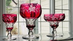 Val Saint Lambert Vignes 45-Piece Set of Cranberry Glasses, Bowls, Plates