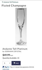 Gorham Andante Tall Platinum Crystal Champagne Flutes Tulip Stem 10″ Pair (2)
