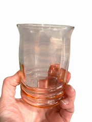 2 Vtg Macbeth Evans 1930s Pink Depression Rib Optic Pillar 4.5″ Tumblers Glasses