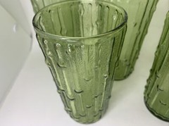 5 Glass Tumblers Set Anchor Hocking Tahiti Bamboo Avocado Green 1960 Drinking