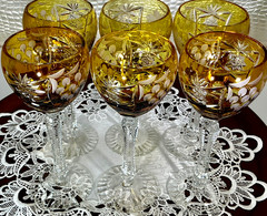 Cut to Clear Glass Crystal 8” Set 6 Nachtmann Amber Yellow Wine Glasses Goblets