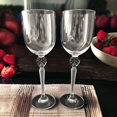 2 Mikasa Moonlight Frost Crystal Wine Goblets Glasses Long Frosted Stem Bubbles