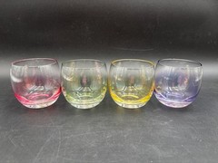 Set of 4 Colors ~ Federal Glass ~ Iridescent Pastel ~ Roly Poly Glasses ~ 3 1/4″