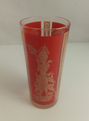 MCM Culver Red & Gold Glasses Hindu/Thai Goddess Lord Shiva 7pcs 14oz 6.5 in
