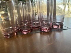 Rare Pink Depression Glass Tumblers Drink Ware Square Weighted Base Set of 12
