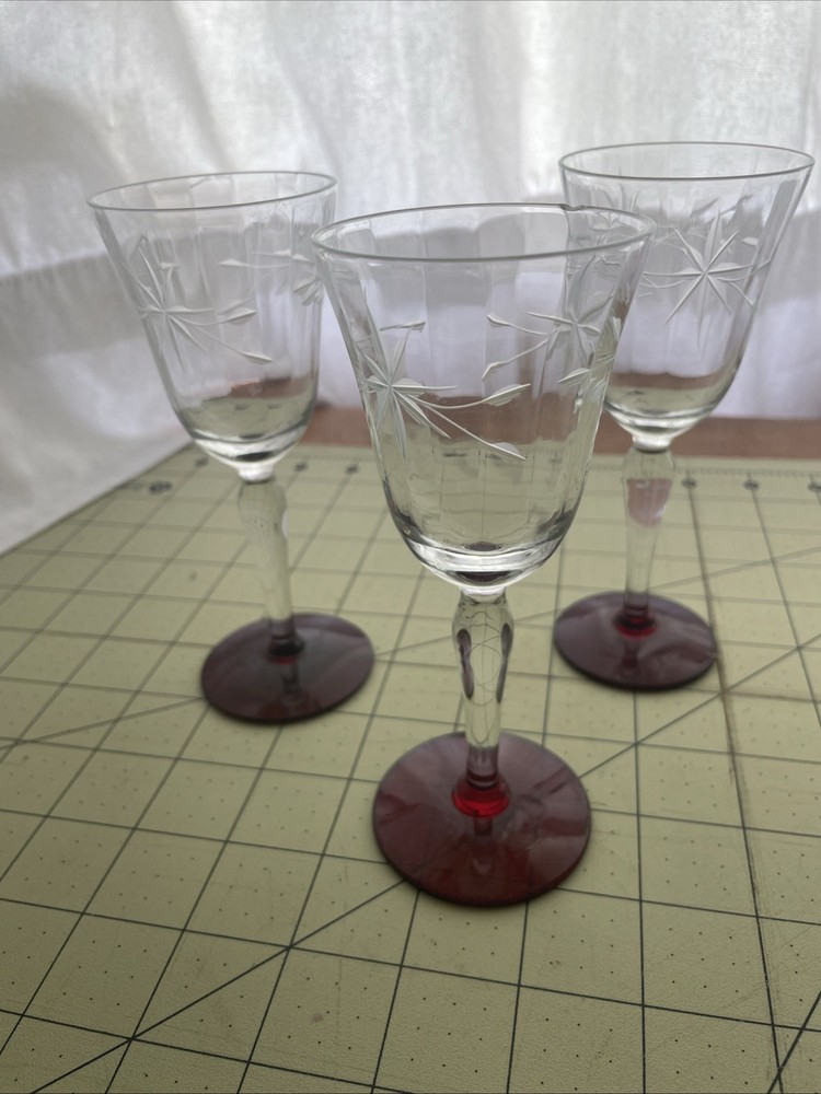Vintage Wine Glasses Cordial Sherry With Red Glass Base