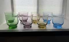 Set Of 8 Vintage MCM Harlequin Colored Rocks Glasses Lowball Tumblers 7 fl.oz.
