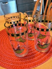 Vtg. 4 Alco Industries Light House 12 oz. Tumbler Glasses