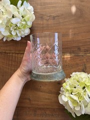 Vintage Glass Crystal Patina Brass Base Candle Holder Or Vase