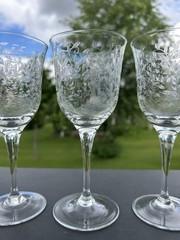 Vintage Decorated Glasses Leaves And Vines Pattern, Set Of 4