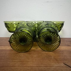 Vintage Bartlett-collins Bullseye Cane Avacado Green Glass Low Sherbet 5 Pc Set